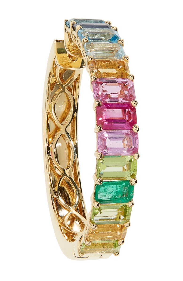 SHAY Rainbow Gemstone Eternity Hoop Earrings, Alternate, color, Yellow Gold