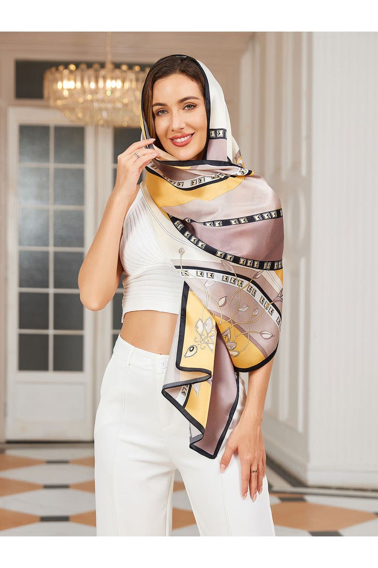 Mulberry Silk Printed Rectangular Long Shawl Scarf, Alternate, color, Yellow