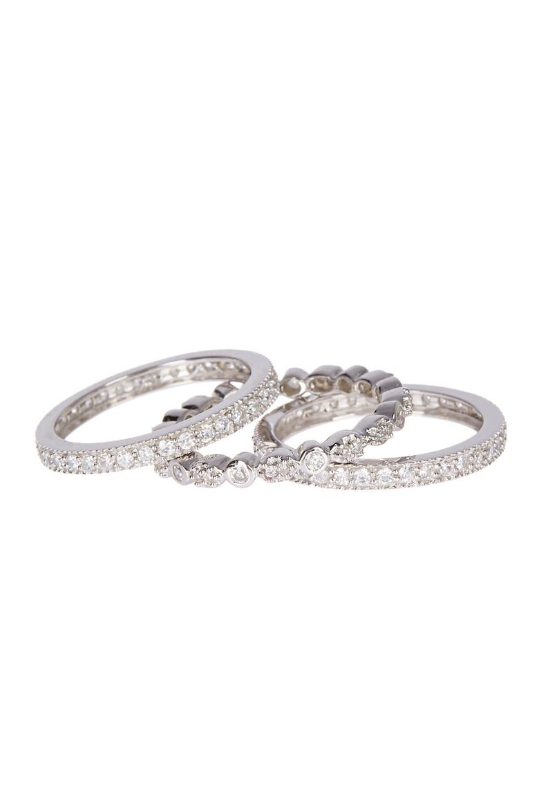Sterling Silver Three Row CZ Band Ring - Set of 3, Alternate, color, SILVER