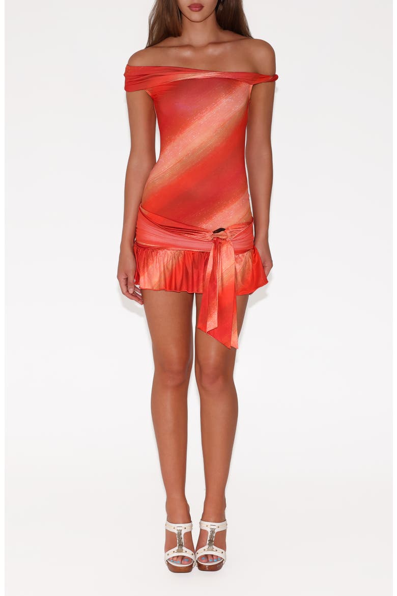 Haelo Off the Shoulder Minidress, Main, color, SUNRISE GLITTER STRIPE