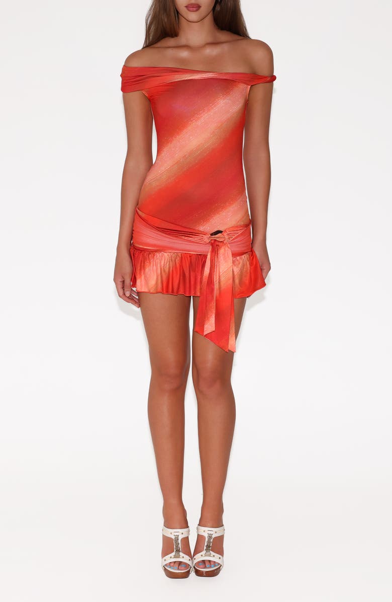 Tiger Mist Haelo Off the Shoulder Minidress, Main, color, Sunrise Glitter Stripe