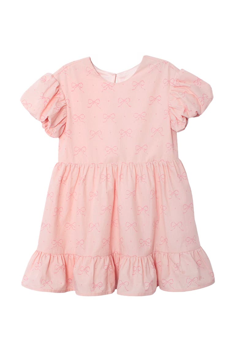 Lacy Bowkisses Puff Sleeve Dress, Main, color, Pink