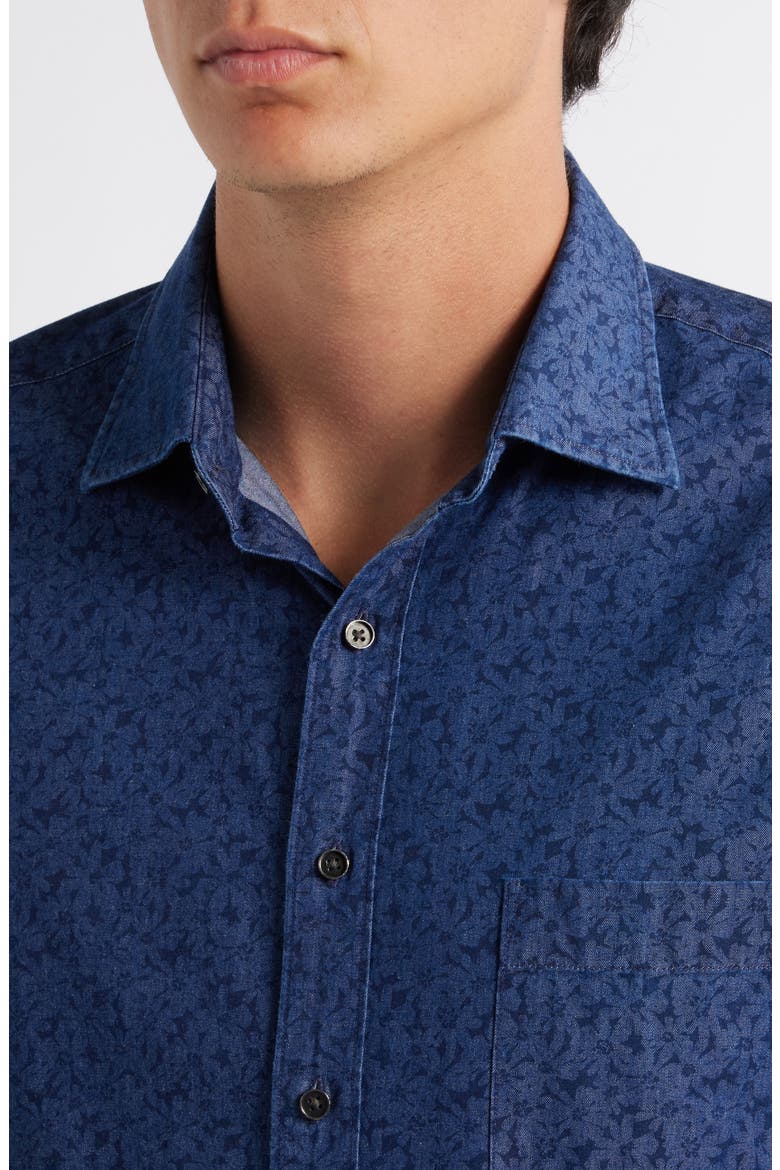 Clarkes Bay Floral Short Sleeve Cotton Button-Up Shirt, Alternate, color, DENIM