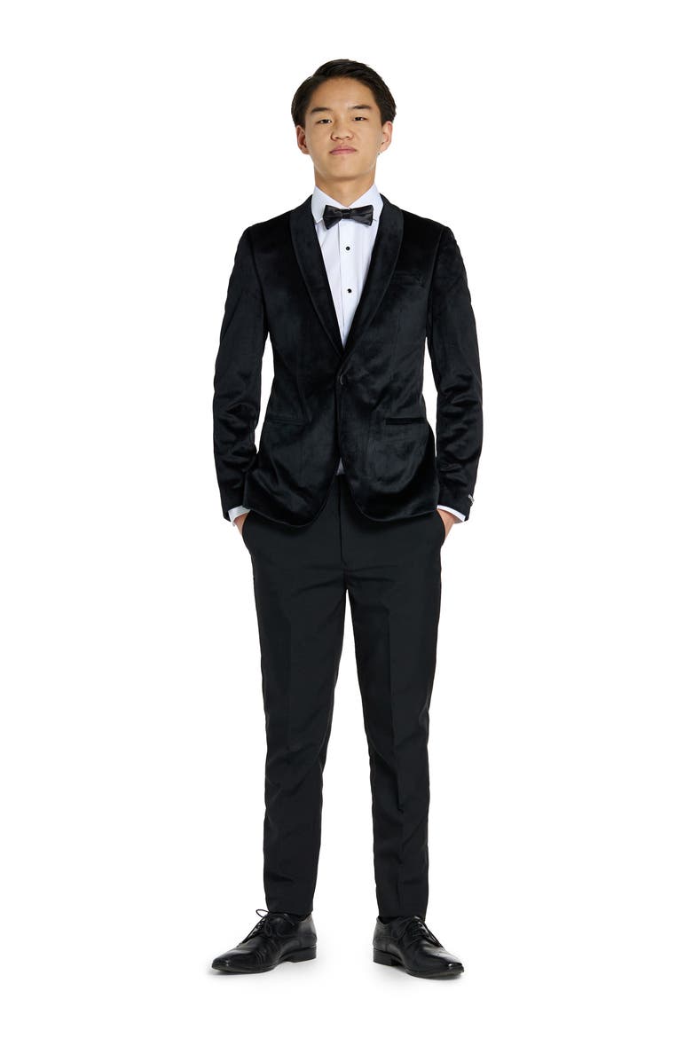 Kids' Velvet Dinner Jacket, Alternate, color, BLACK