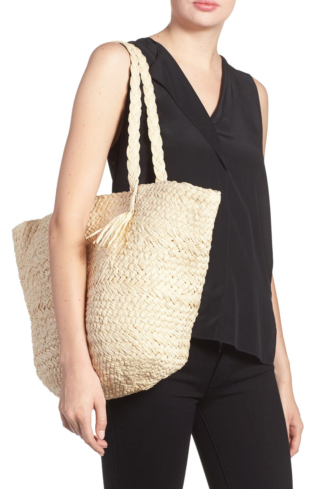 Woven Straw Tote, Alternate, color, NATURAL
