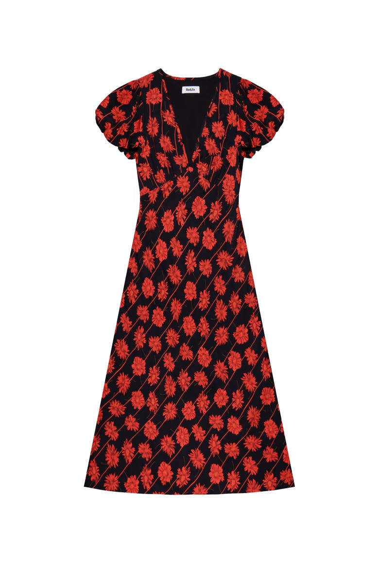 Printed V-Neck Dress, Alternate, color, Red