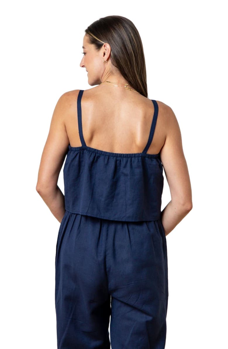 Hope & Henry Women's Sleeveless Faux Top Jumpsuit, Alternate, color, Navy Linen