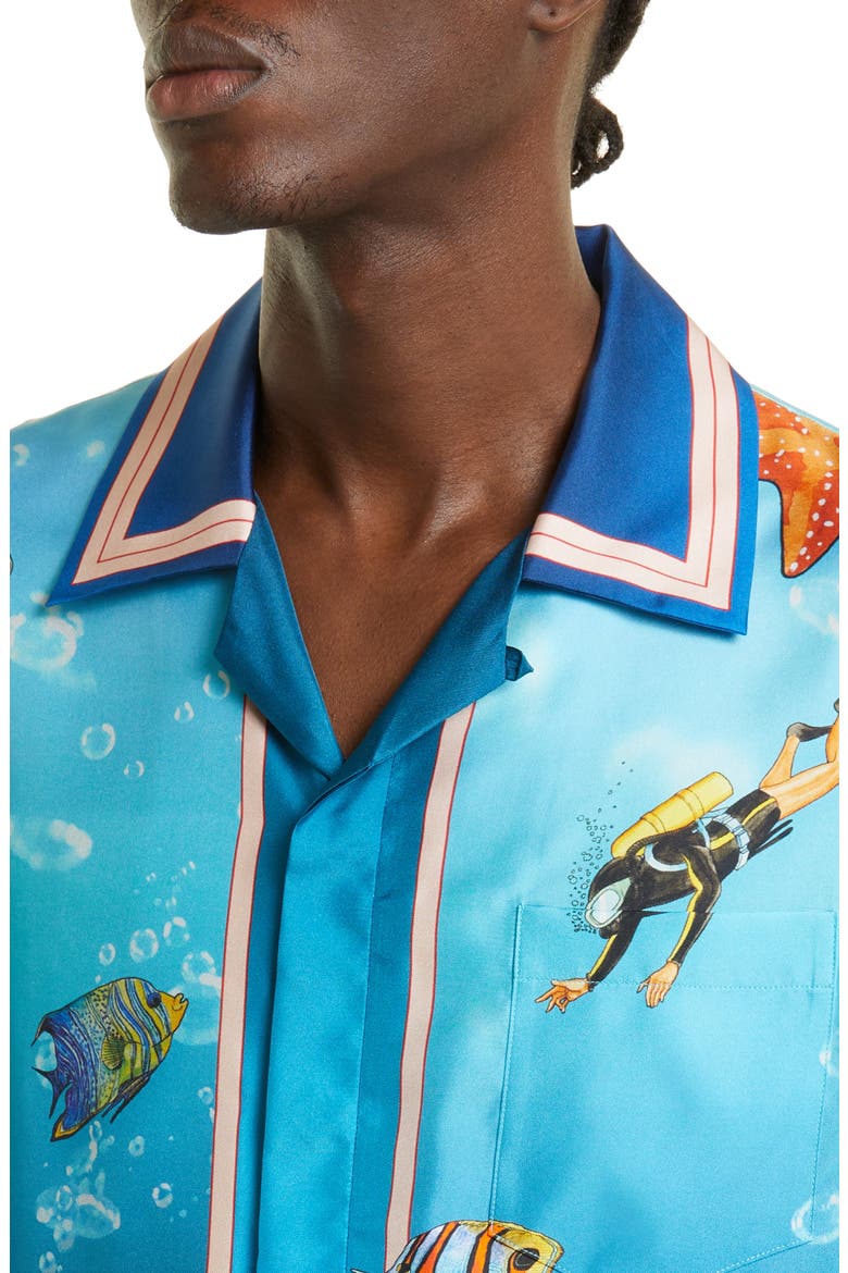 Fond Marin Print Short Sleeve Silk Camp Shirt, Alternate, color, FOND MARIN
