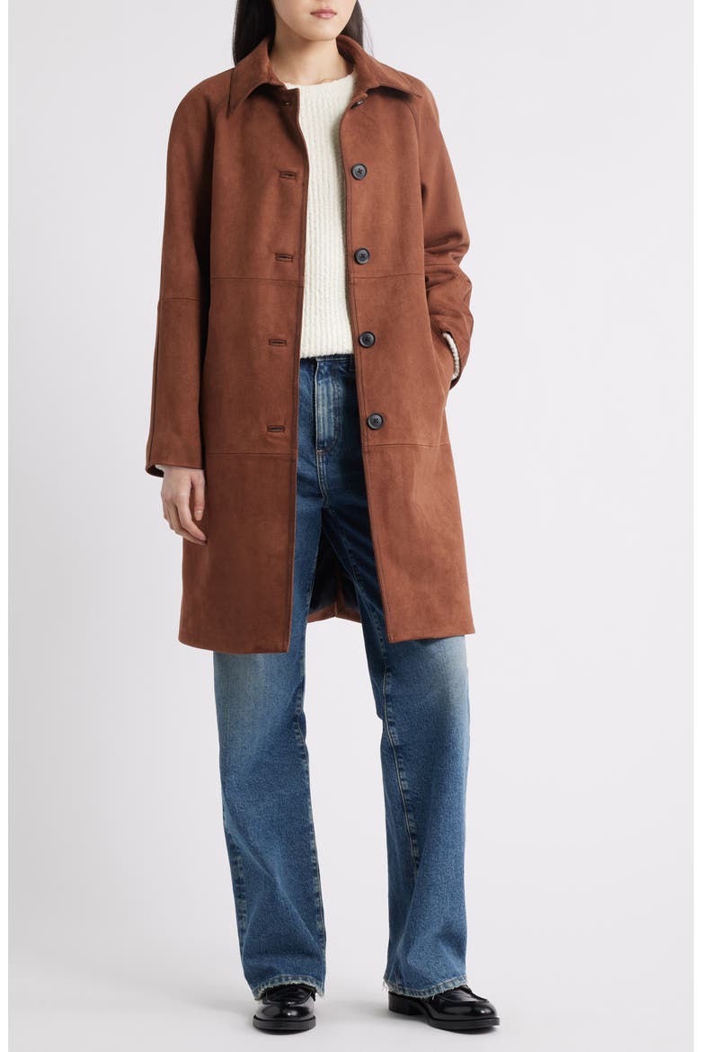 Paneled Faux Suede Coat, Alternate, color, BROWN SUEDE
