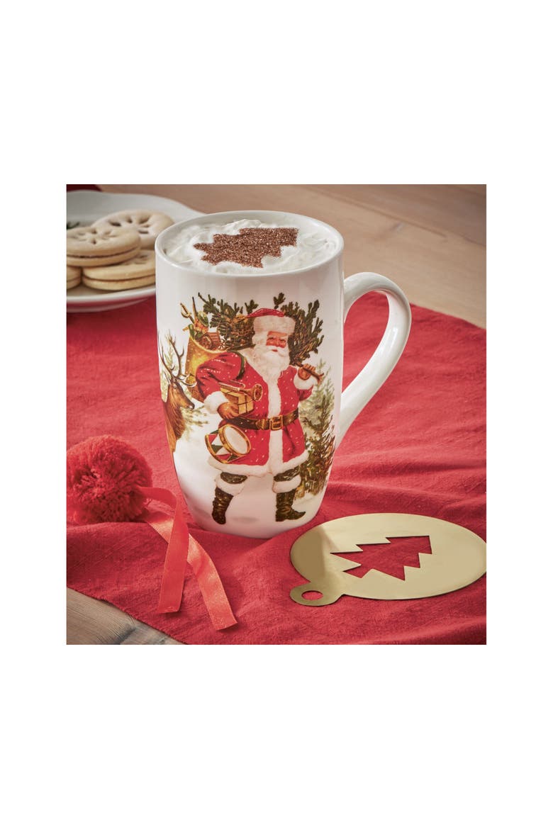 Vintage Santa Deer Mug Stencil Set Bone China Drinkware, Alternate, color, White