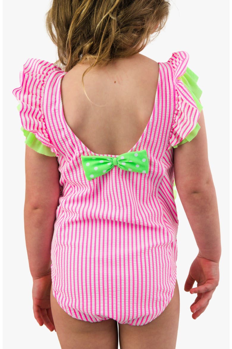 Kids' Seersucker UPF 50+ One-Piece Swimsuit, Alternate, color, PINK
