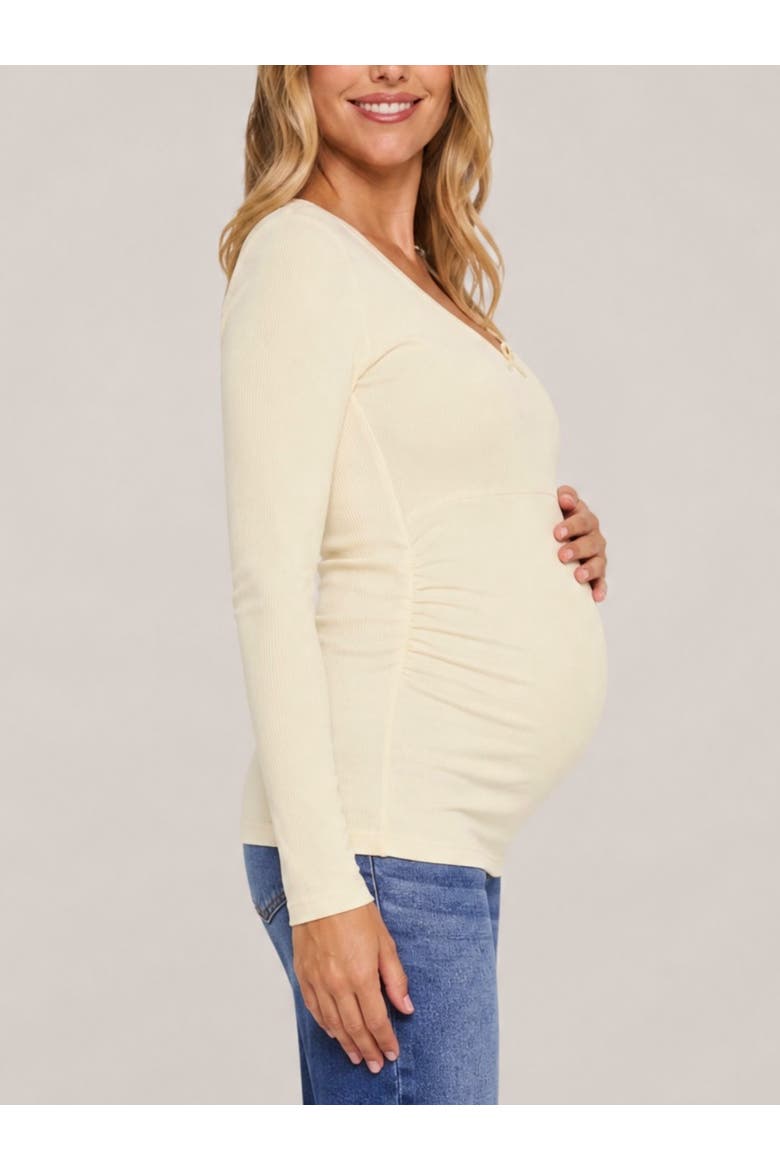Sweetheart Side-Ruched Long Sleeve Tee, Alternate, color, Soft Yellow