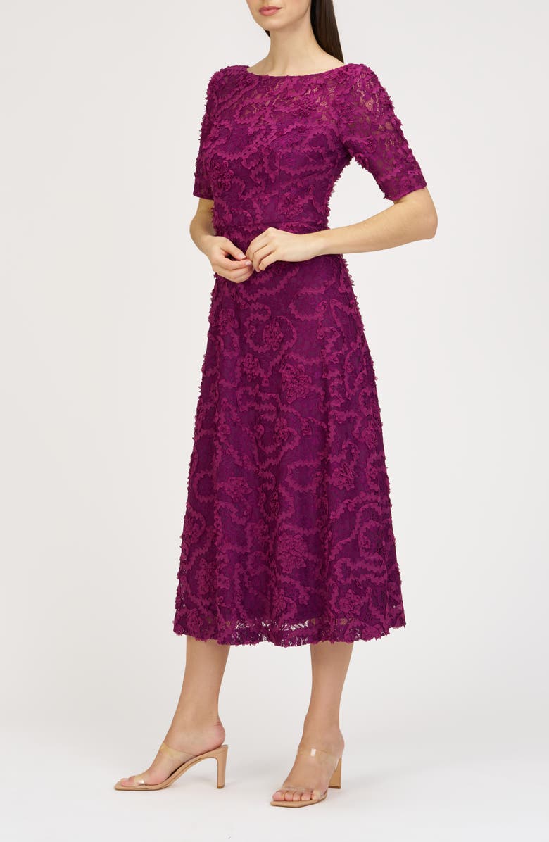 JS Collections Jenni Floral Lace Cocktail Midi Dress, Alternate, color, Plum Caspia