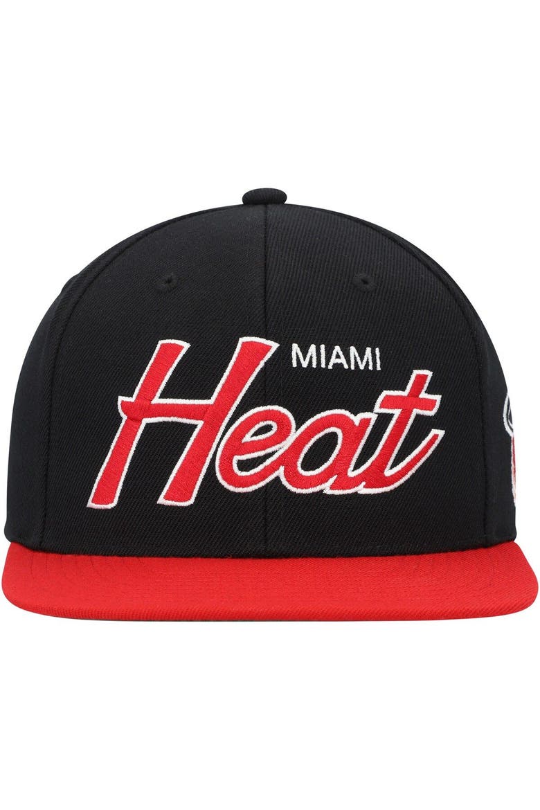 Men's Mitchell & Ness Black Miami Heat Hardwood Classics MVP Team Script 2.0 Snapback Hat, Alternate, color, Black