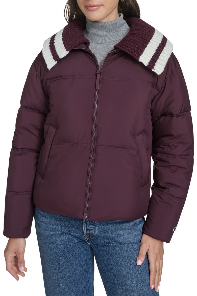 Shawl Collar Puffer Jacket, Main, color, BURGUNDY