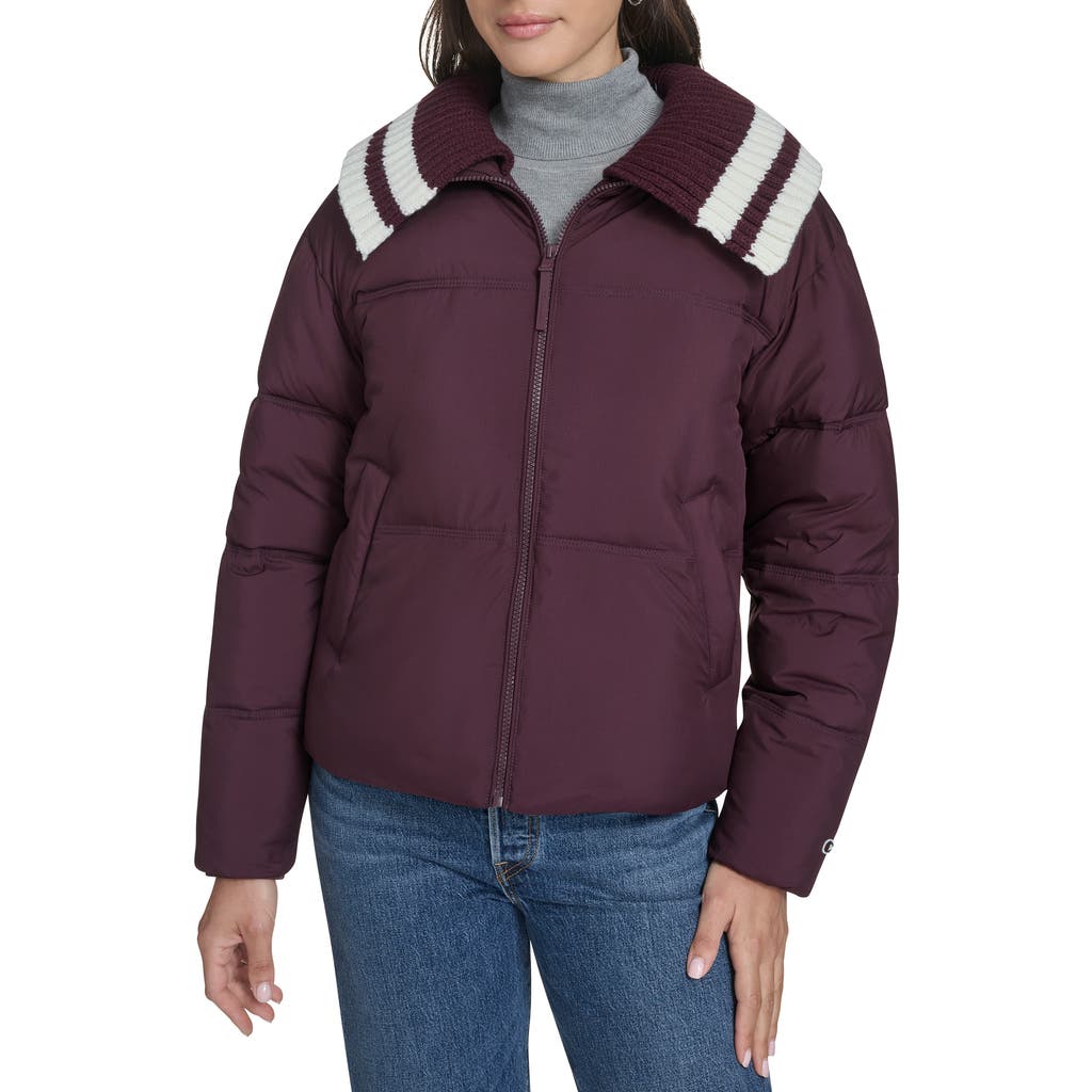 Champion Shawl Collar Puffer Jacket In Burgundy