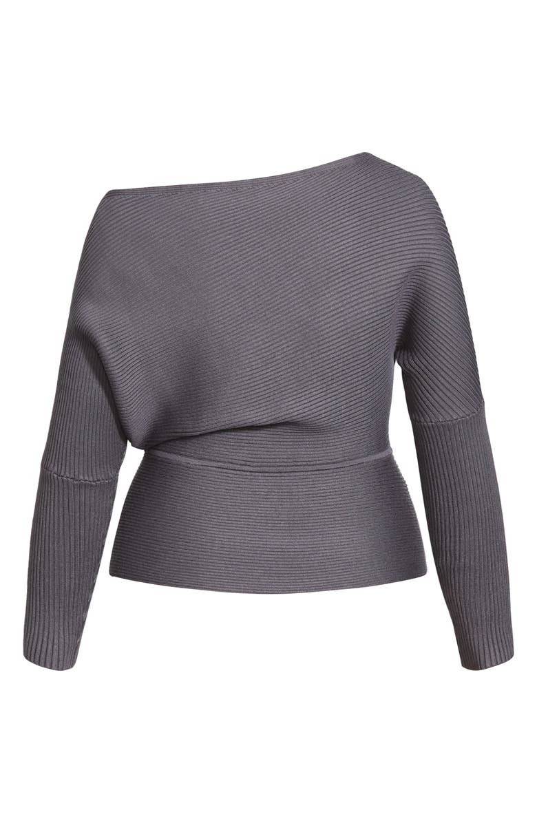 City Chic One-Shoulder Rib Sweater, Alternate, color,