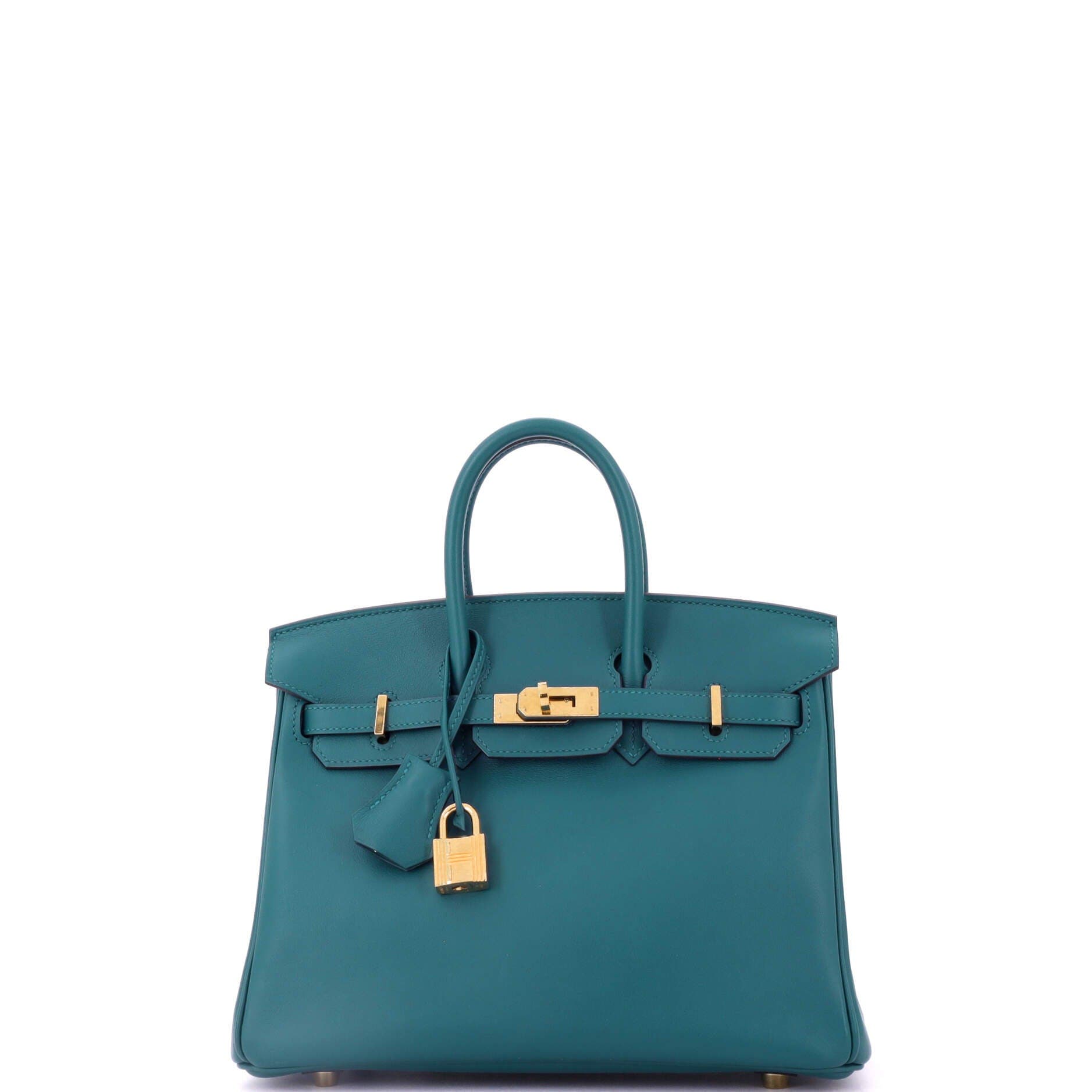 Pre-Owned Hermes Birkin Handbag Green Swift with Gold Hardware 25, Main, color, Vert Bosphore