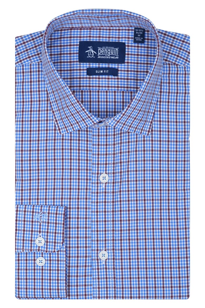 Slim Fit Breezy Check Dress Shirt, Main, color, PLUM BERRY