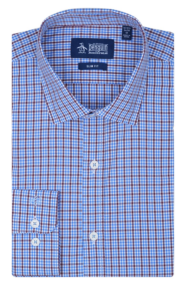 Original Penguin Slim Fit Breezy Check Dress Shirt, Main, color, Plum Berry
