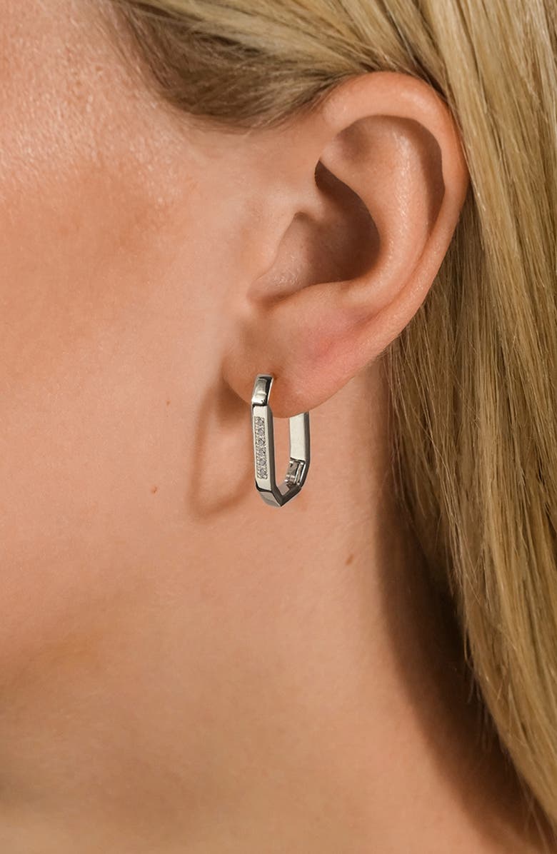 Sterling Forever Aria Geometric CZ Hoop Earrings, Alternate, color, Silver