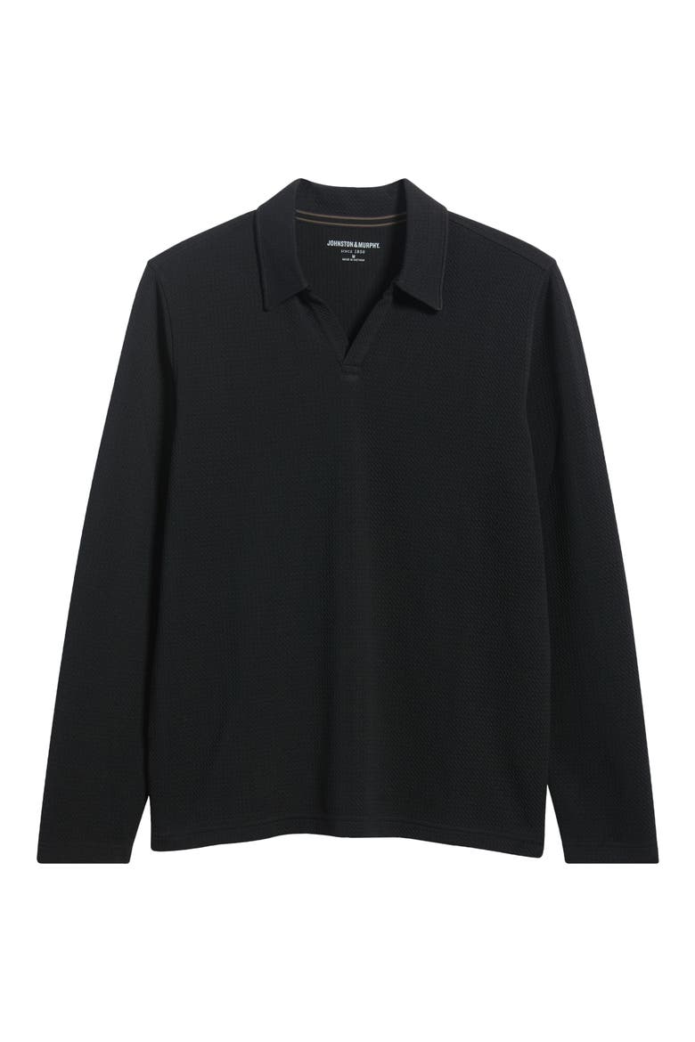 Sedona Textured Long Sleeve Johnny Collar Polo, Main, color, BLACK