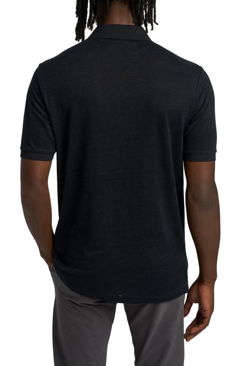 Solid Linen Polo, Alternate, color, BLACK