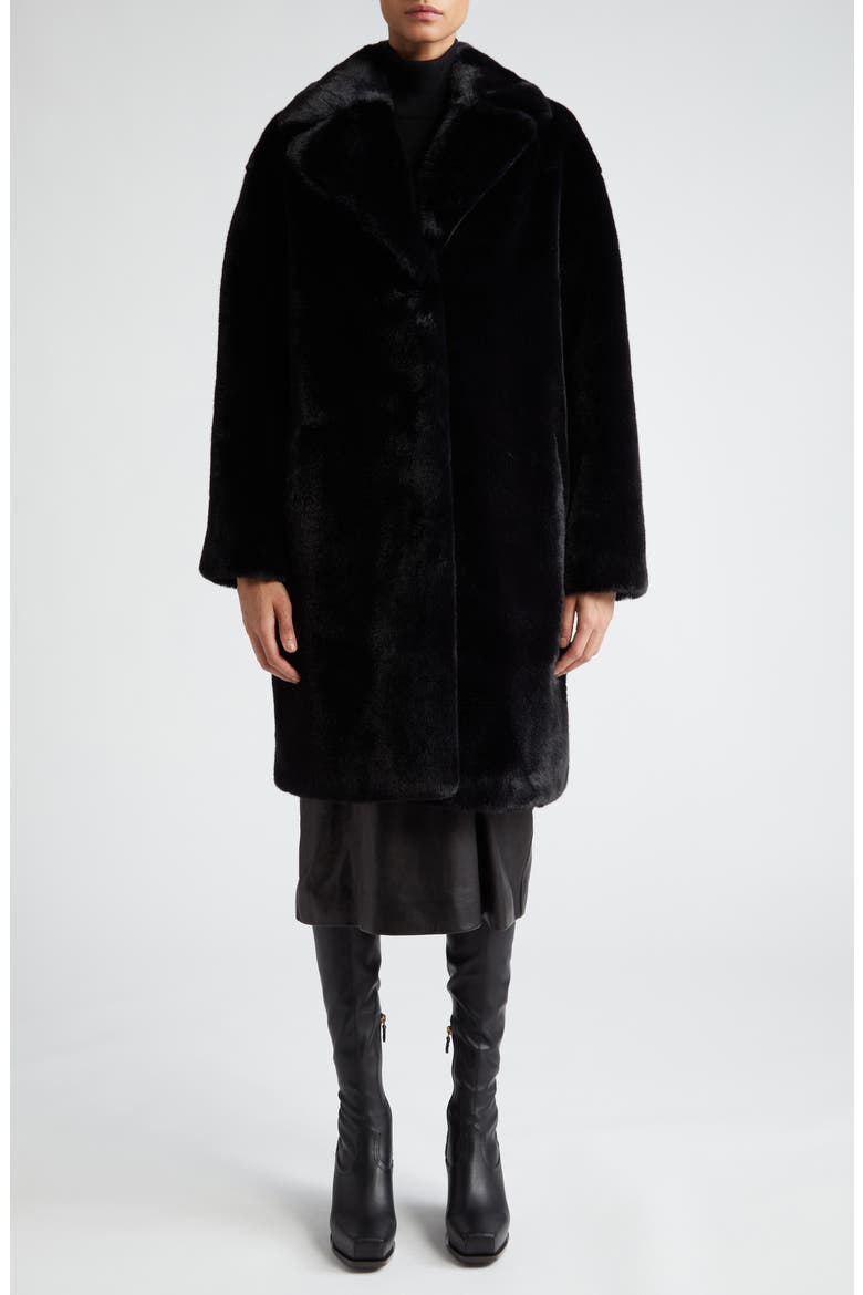 Camille Long Faux Fur Cocoon Coat, Main, color, BLACK