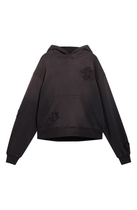 Distressed Studded Patch Hoodie