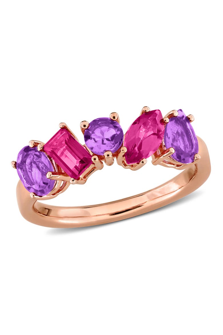 Gemstone 5-Stone Ring Sterling Silver, Main, color, Amethyst/Pink Topaz