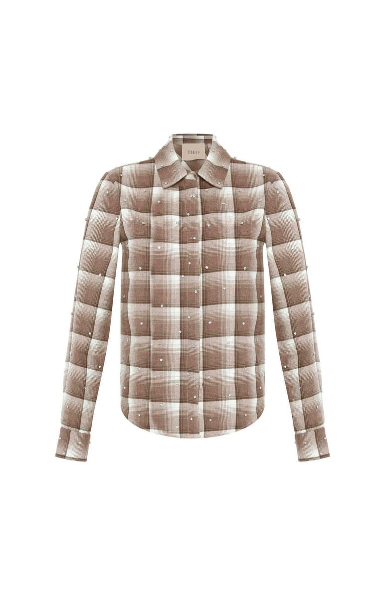 THEO The Label Europa Plaid Flannel Crystal Shirt, Main, color, Wheat