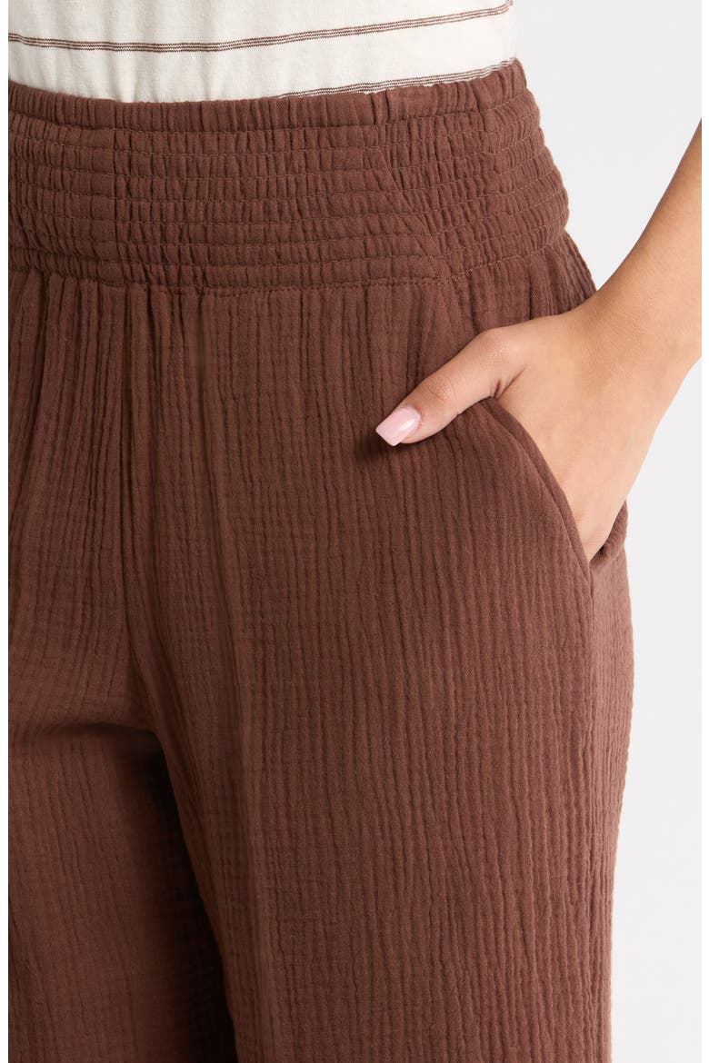 Cali Smocked Waist Double Cloth Pants, Alternate, color, SHAVED CHOCOLATE