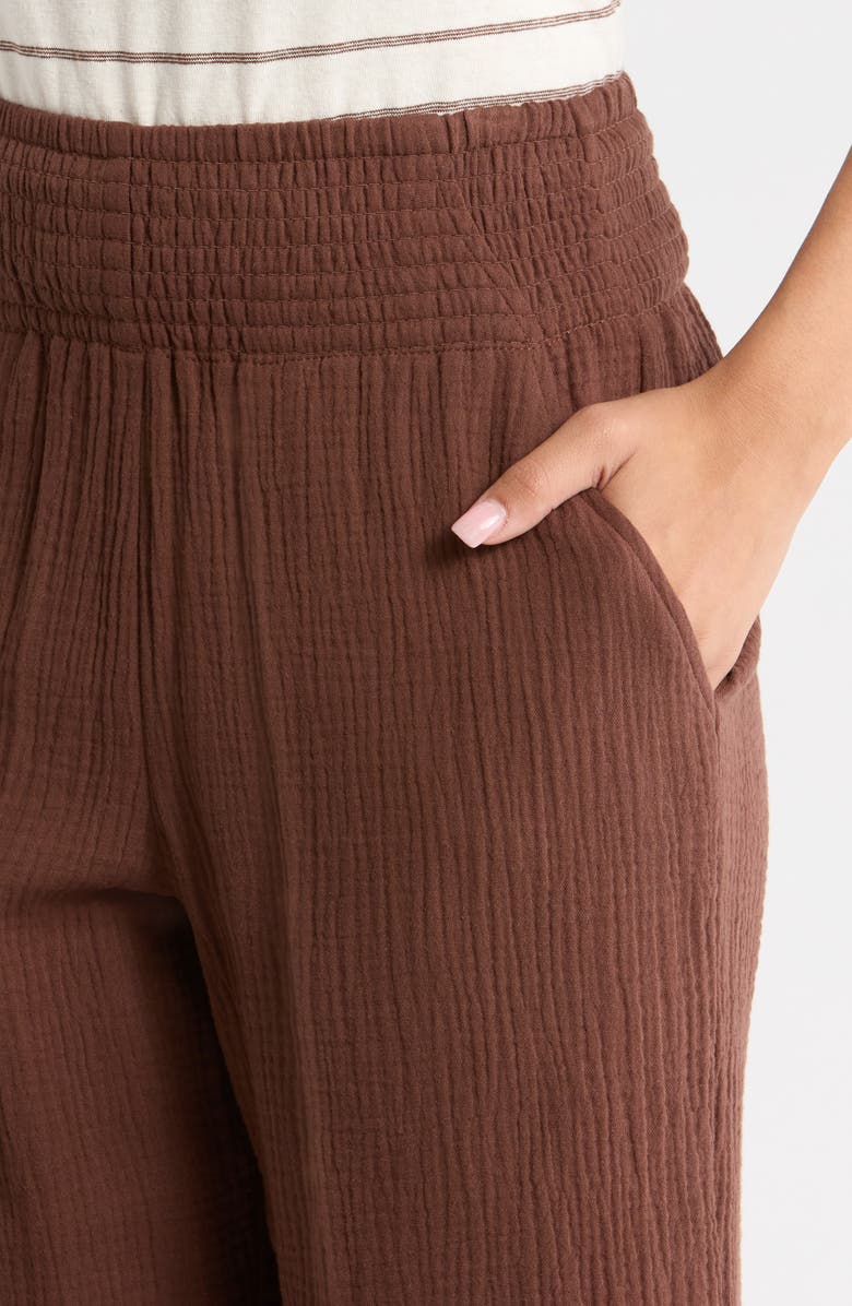 Marine Layer Cali Smocked Waist Double Cloth Pants, Alternate, color, Shaved Chocolate