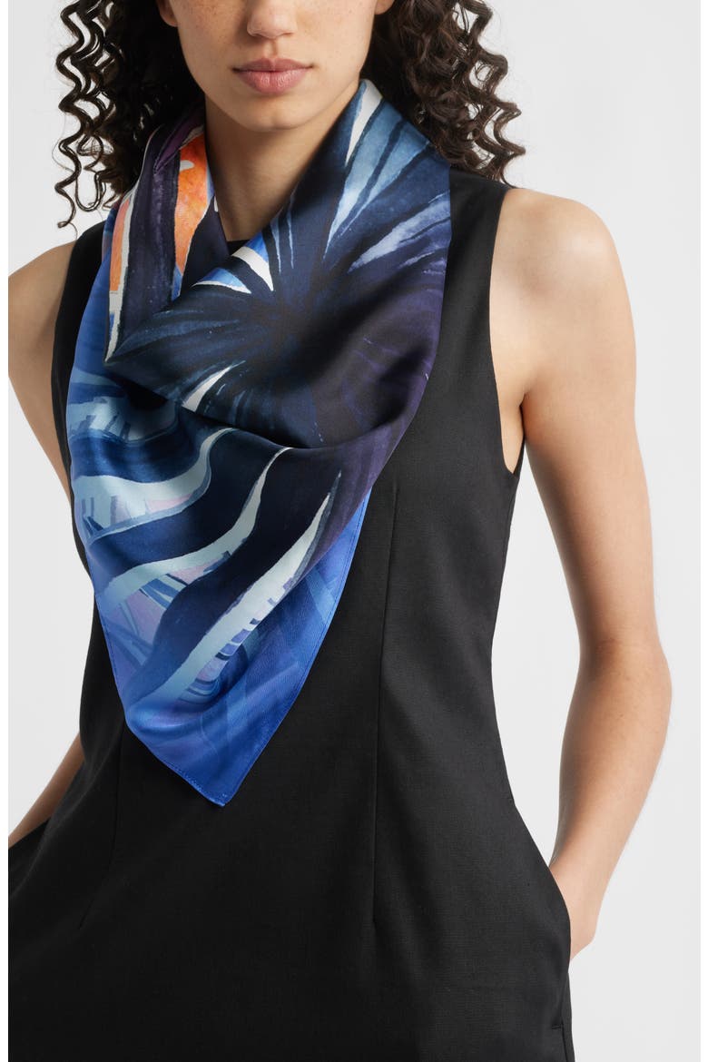 Palm Print Silk Square Scarf, Main, color, BLUE PALM