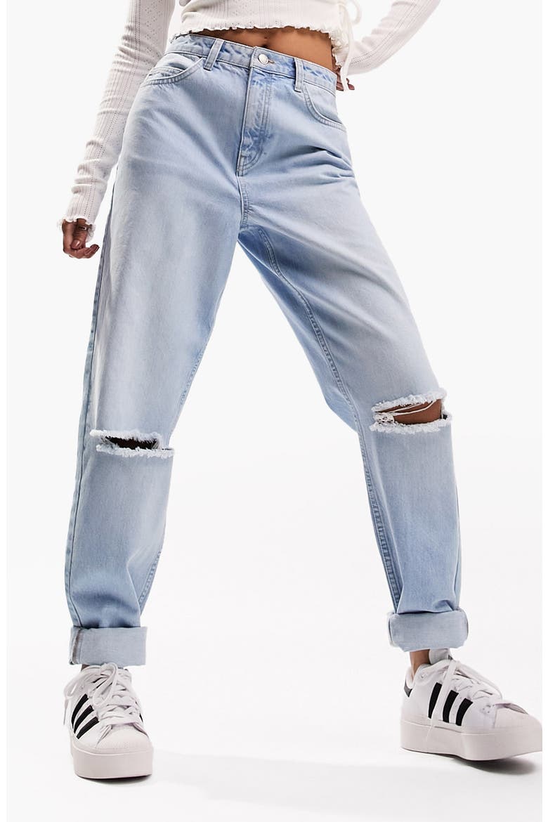 Ripped Relaxed Mom Jeans, Main, color, LIGHT BLUE