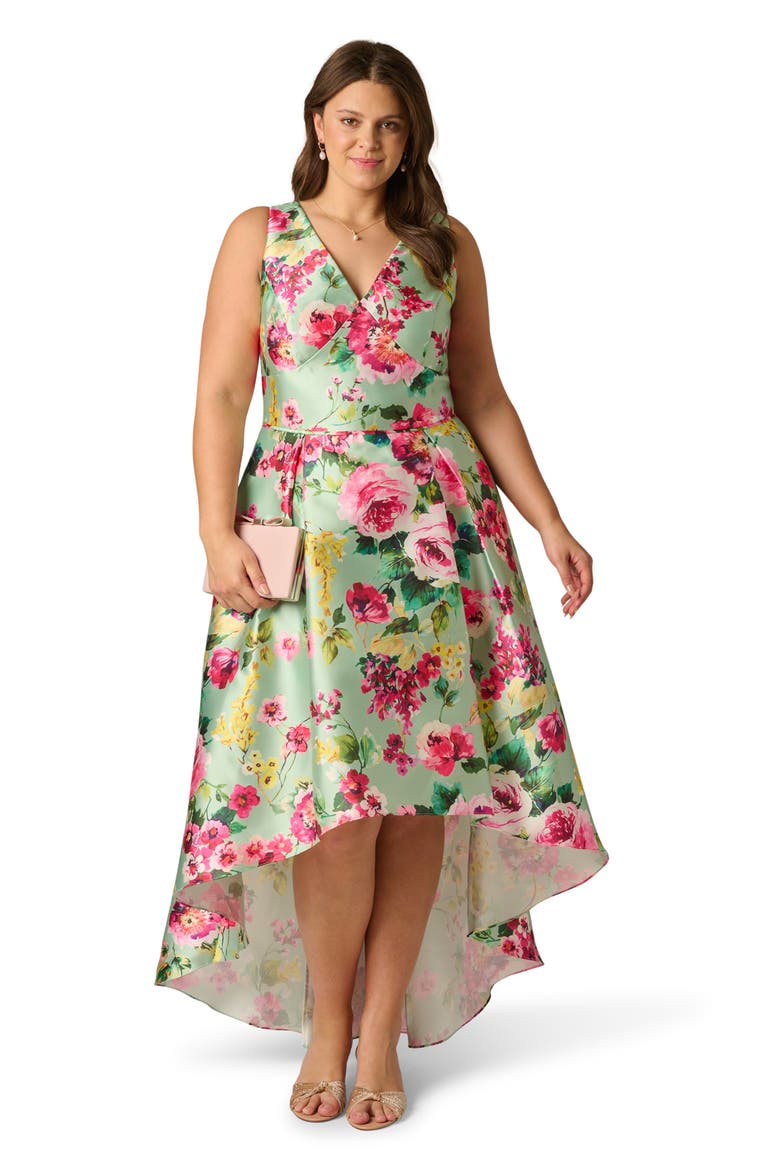High-Low Fit & Flare Midi Cocktail Dress, Alternate, color, MINT MULTI