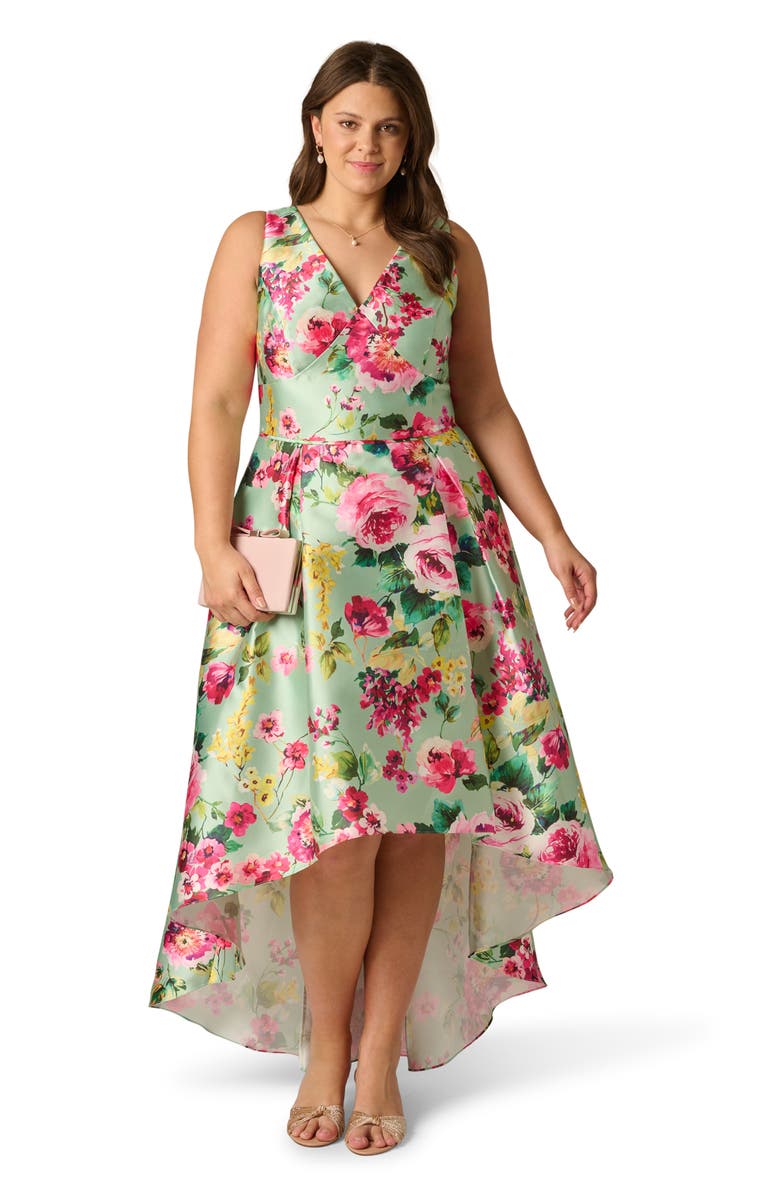 Adrianna Papell High-Low Fit & Flare Midi Cocktail Dress, Alternate, color, 