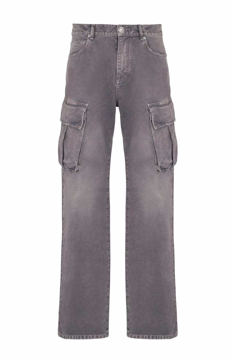 Balmain Denim Loose-Fit Cargo Jeans, Alternate, color, Grey