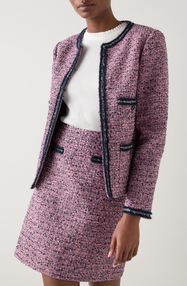 LK Bennett Charlie Trim Tweed Jacket, Main, color, Pink Multi