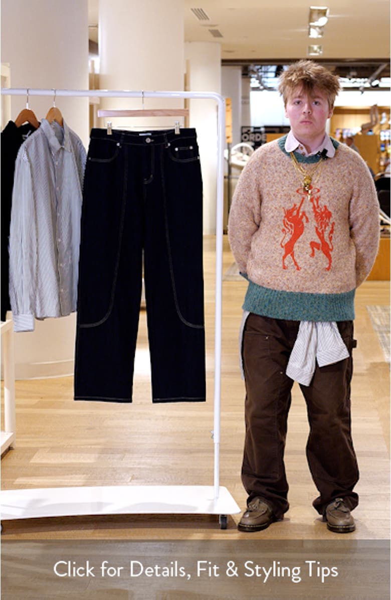 Crosby Contrast Topstitch Straight Leg Jeans, sales video thumbnail