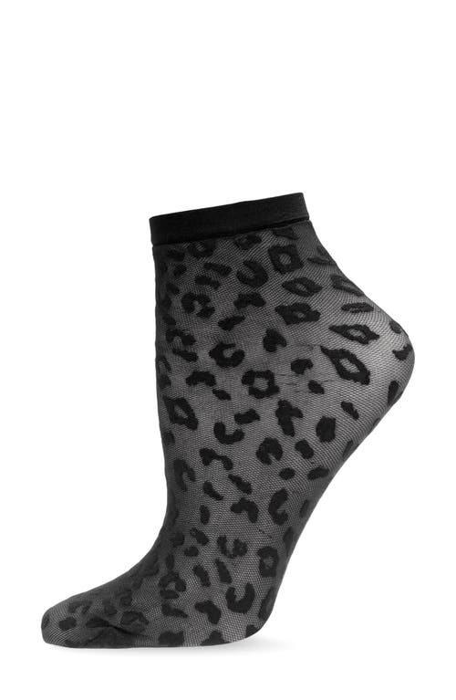 Memoi Leopard Print Sheer Ankle Socks In Black