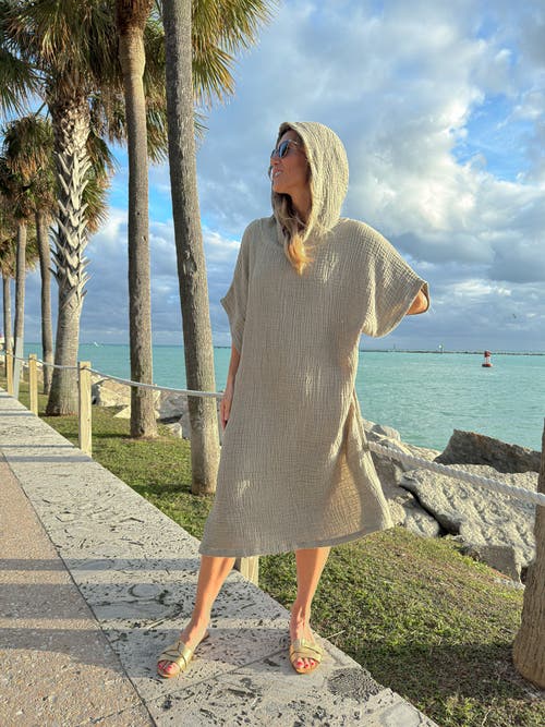 Anaya Crinkled Cotton Cuddle Hooded Poncho In Pink