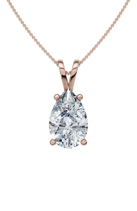 4Ct Solitaire Pear Shape Diamond Pendant Lab Grown 14k Gold 18" Necklace
