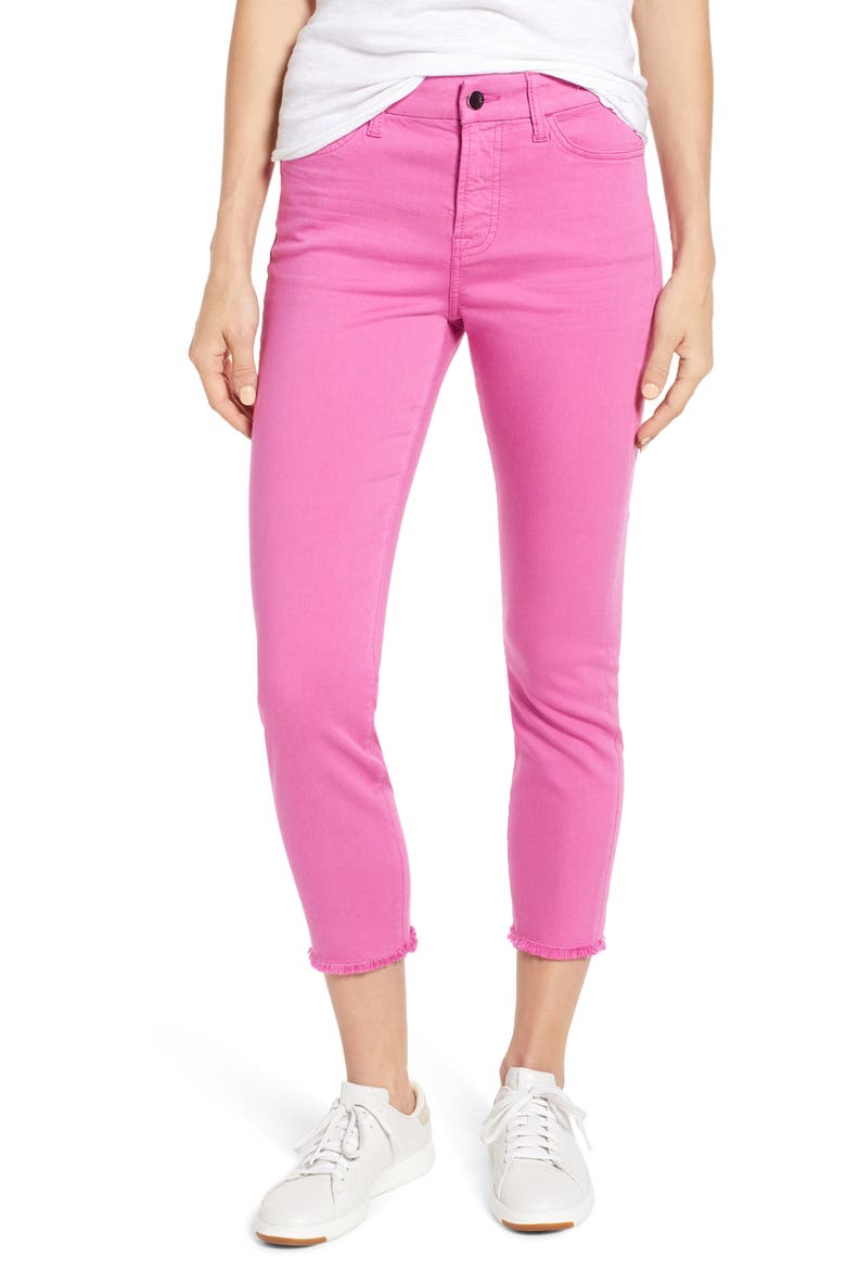 JEN7 Fray Hem Crop Skinny, Main, color, FUSCHIA
