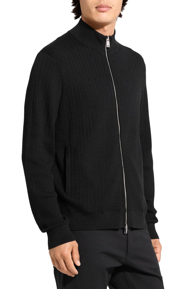 Theory Walton Cabled Cotton Zip Cardigan, Alternate, color, Black