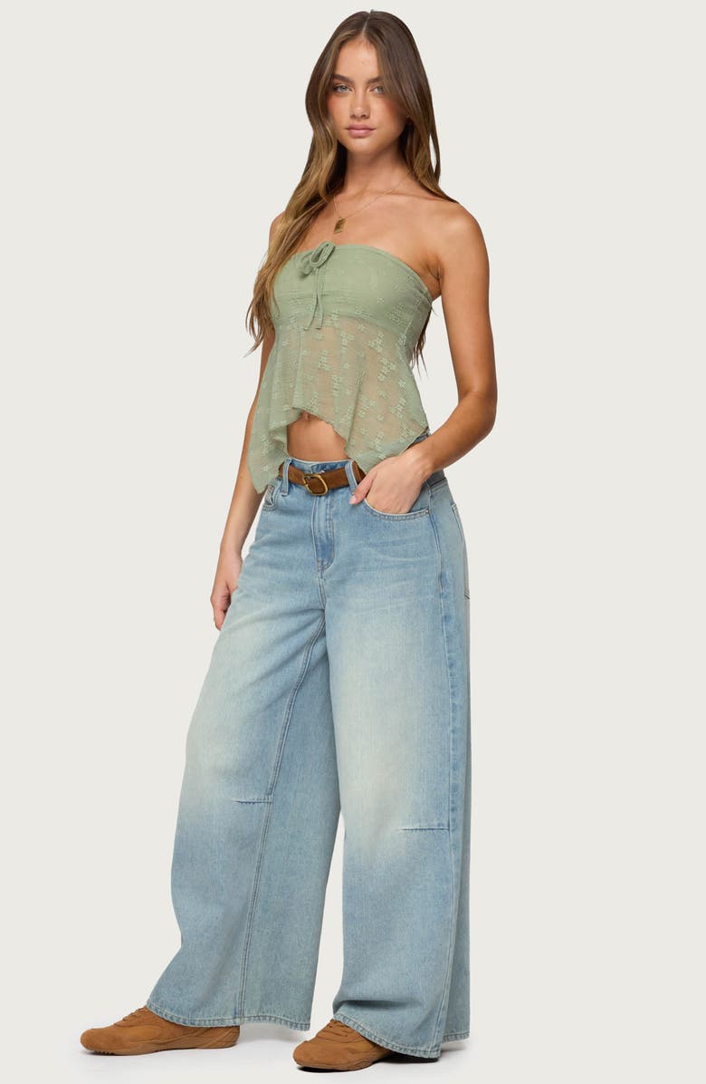 EDIKTED Embroidered Sheer Strapless Top, Alternate, color, Sage