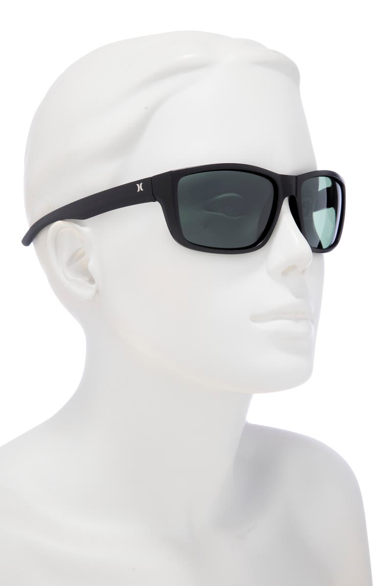 Hurley 52mm Beveled Polarized Rectangular Wrap Sunglasses, Alternate, color, Black