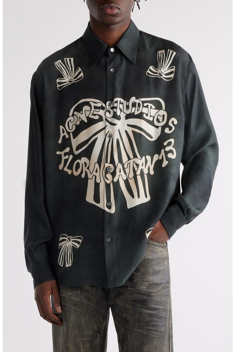 Floragatan 13 Graphic Button-Up Shirt, Main, color, BLACK/ WHITE