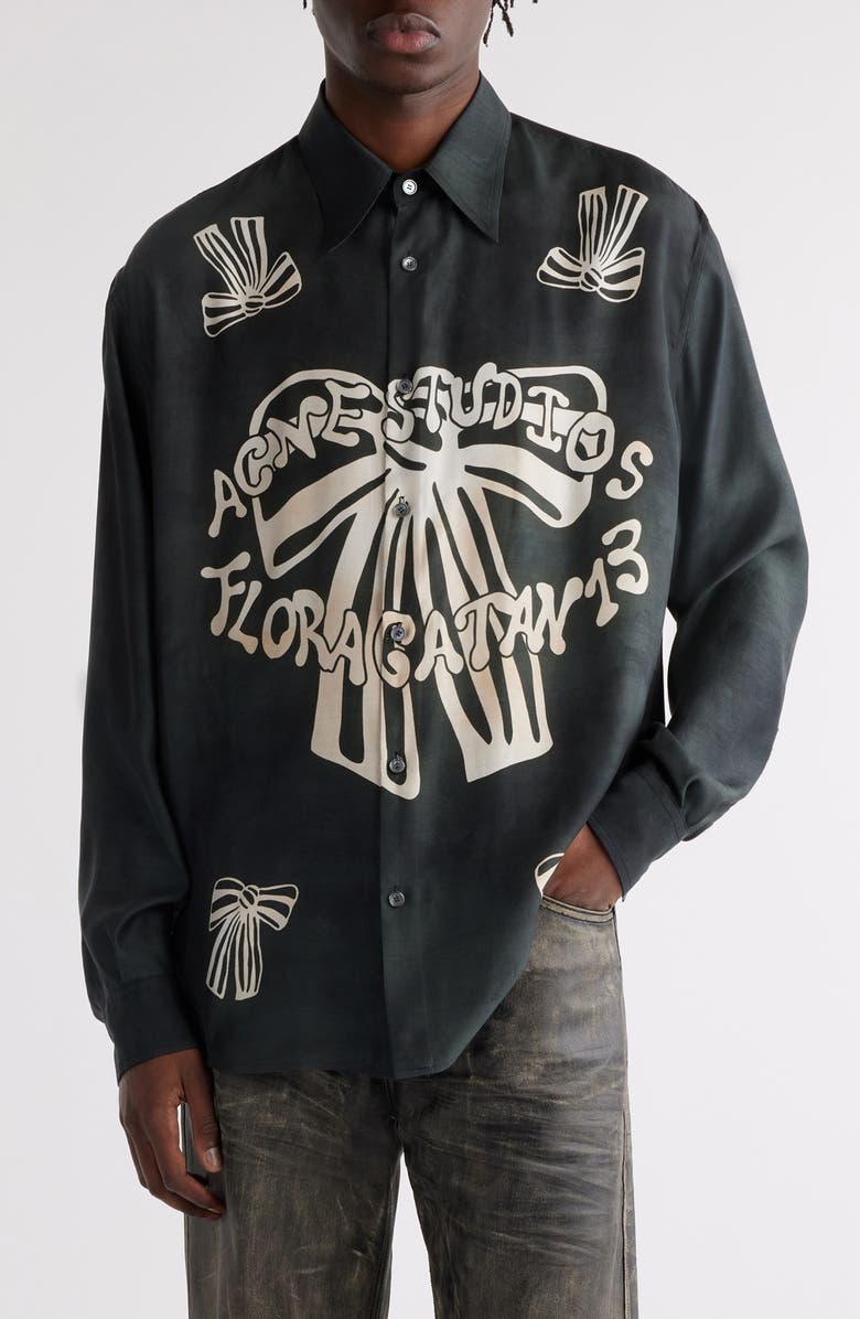 Acne Studios Floragatan 13 Graphic Button-Up Shirt, Main, color, Black/ White