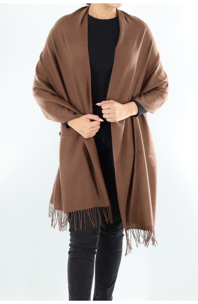 La Fiorentina Solid scarf with fringe, Alternate, color, Brown